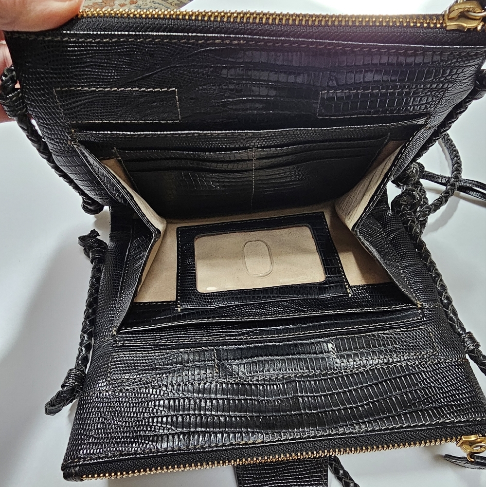 Brahmin Vintage Style Mojito Reptile Print Black Leather Organizer Crossbody - Picture 4 of 16